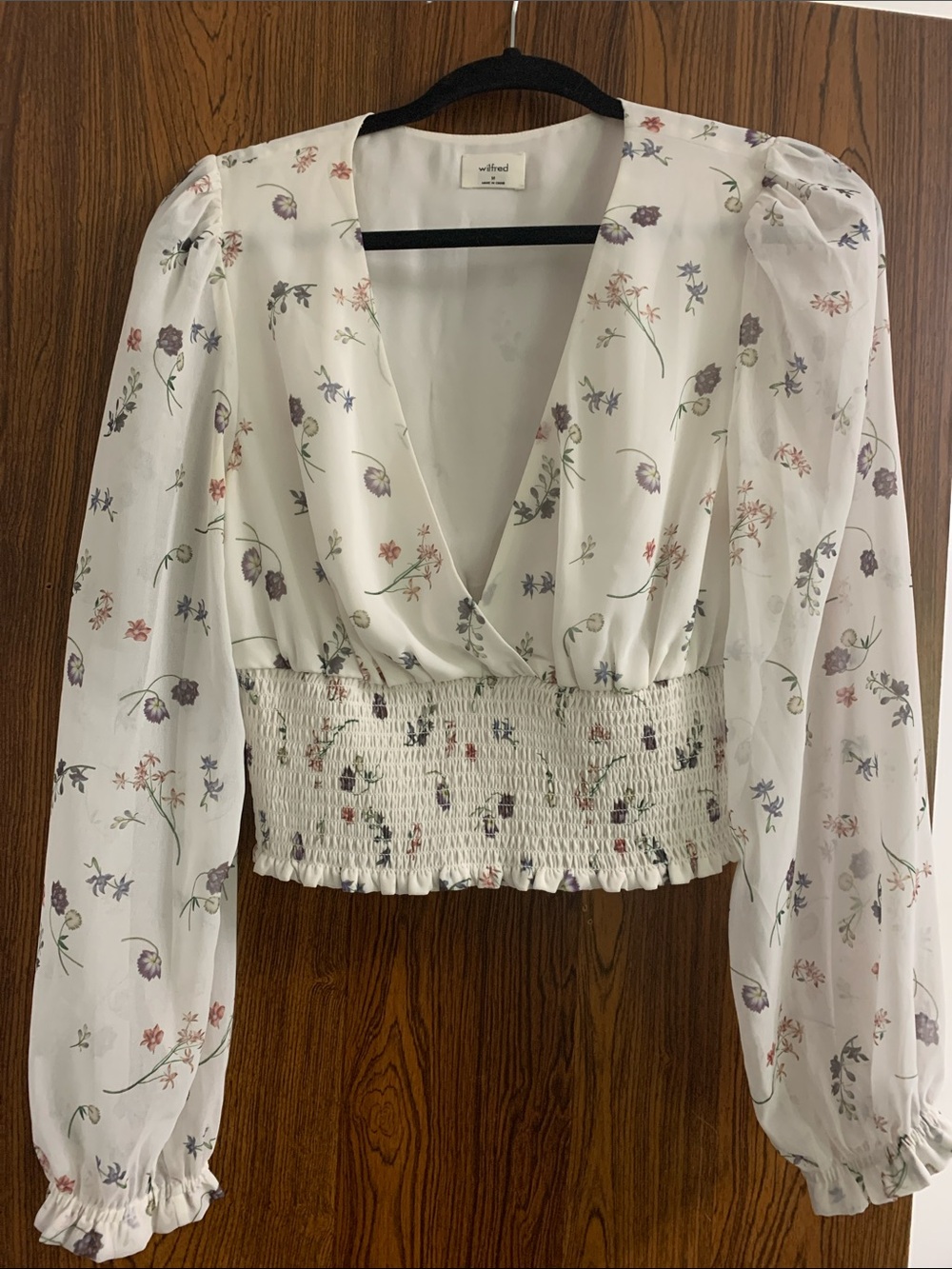 Wilfred Ivory Floral Smocked Waist V-Neck Blouse